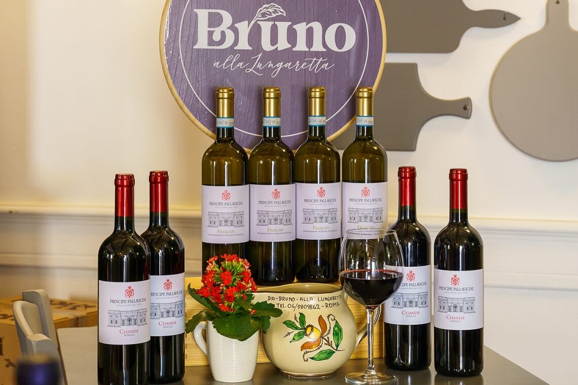 vino principe pallavicini frascati e cesenese da bruno alla lungaretta a roma - a Trastevere da bottiglie di vino cantine principe pallavicini frascati e cesenese da bruno alla lungaretta a roma
